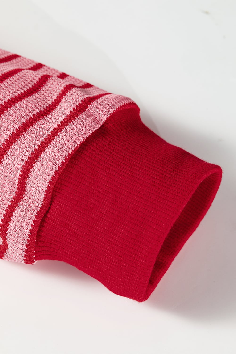 Pink Stripe Textured Round Neck Drop Shoulder Long Sleeve T Shirt