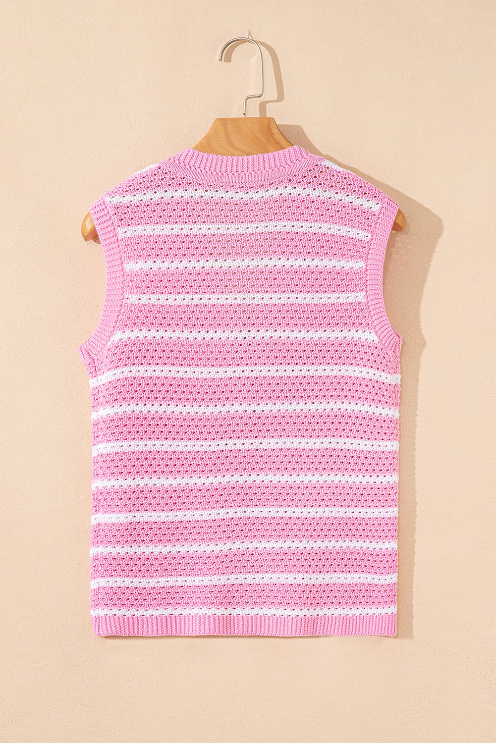 Pink Stripe V Neck Gold Buttons Elegant Sweater Vest