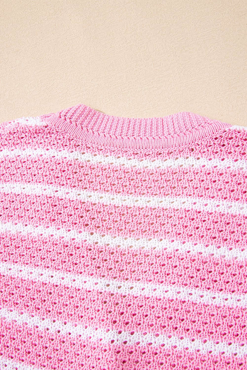 Pink Stripe V Neck Gold Buttons Elegant Sweater Vest