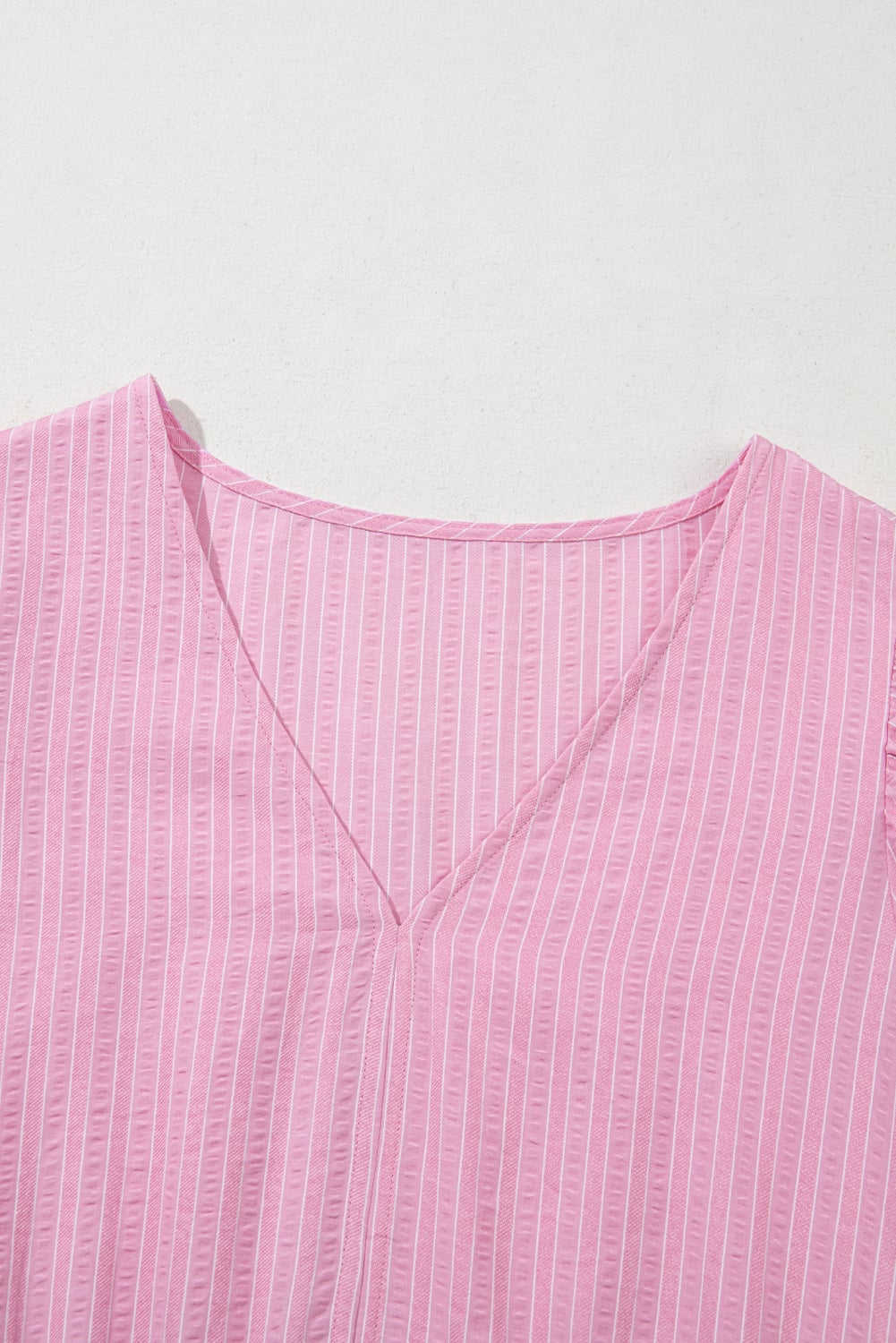 Pink Stripe V Neck Puff Short Sleeve Maxi Dress