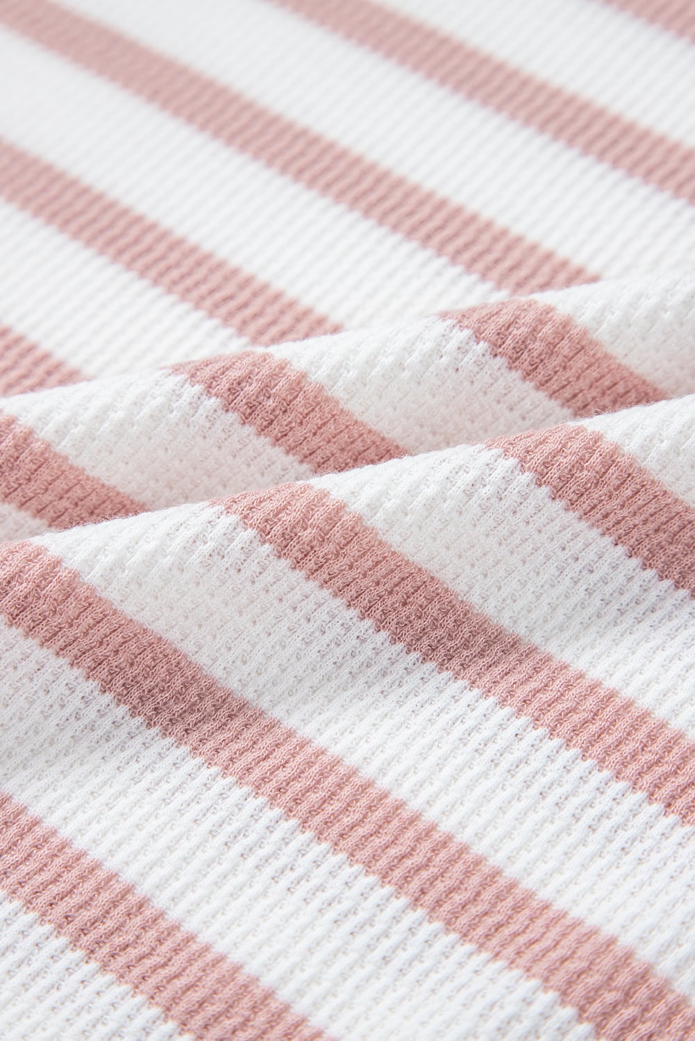 Pink Stripe Waffle Knit Pocketed Half Sleeve Plus Size T Shirt