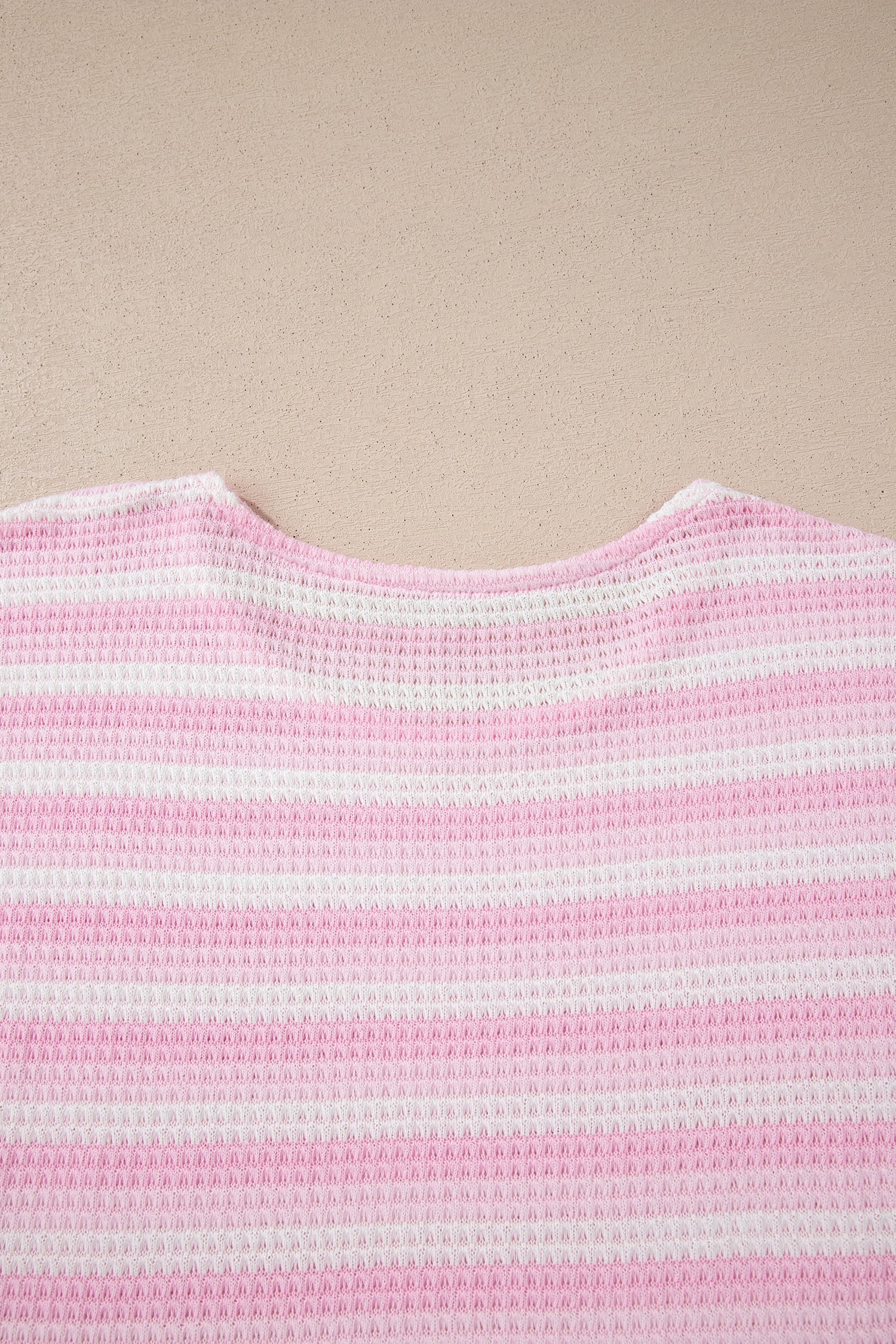 Pink Striped Print Waffle Knit T Shirt