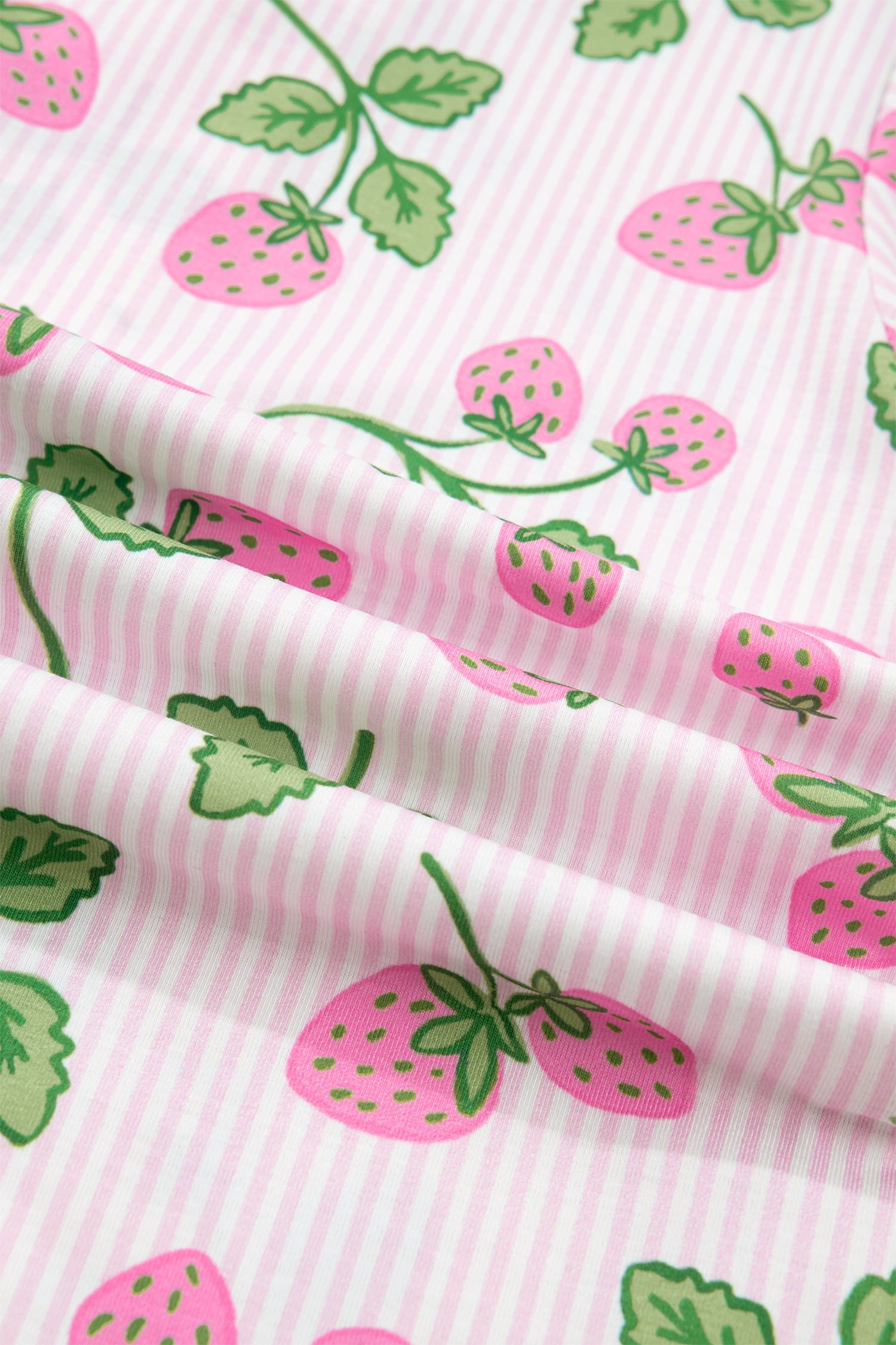 Pink Striped Strawberry Print Lapel Shirt Drawstring Shorts 2pcs Pajama Set