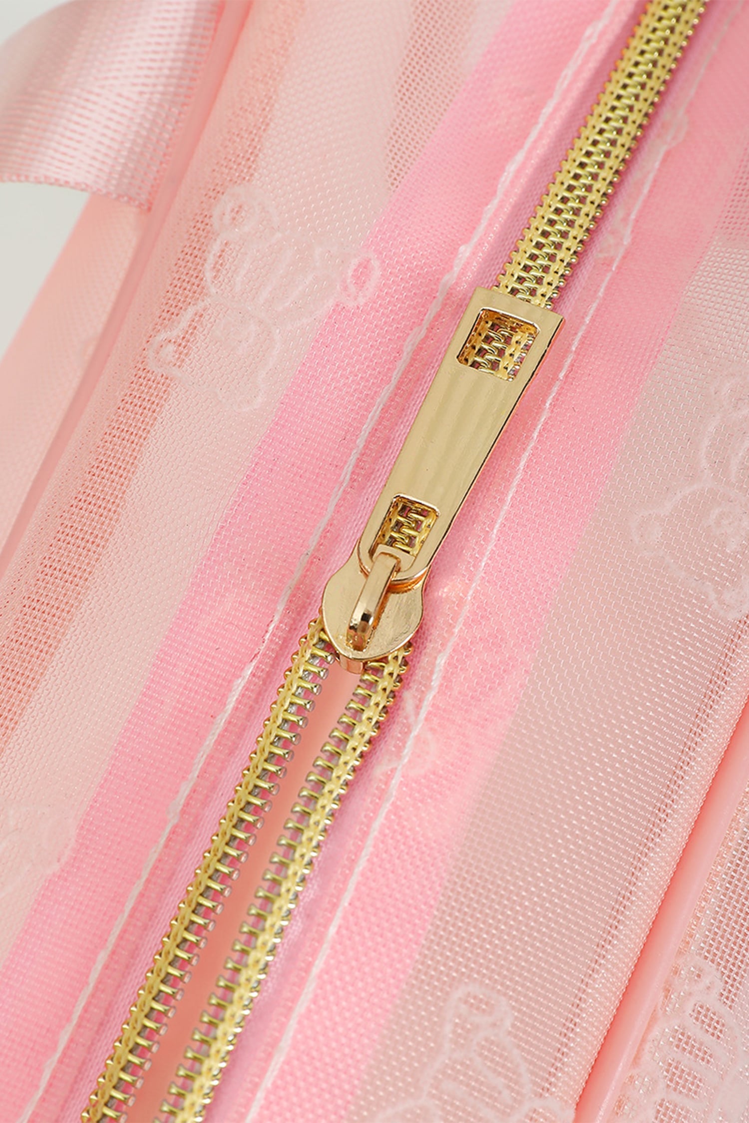 Pink STUFF Chenille Letter Patched Teddy Bear Mesh Lightweight Makeup Bag