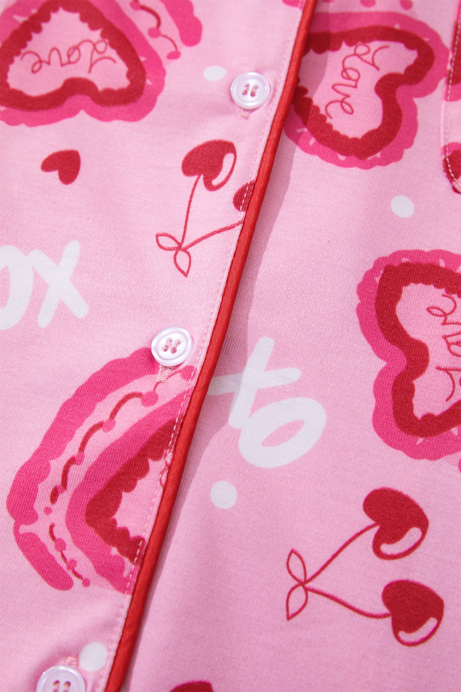 Pink Sweet Heart Cake Print Contrast Ruffle Trim Valentines 2pcs Pajama Set