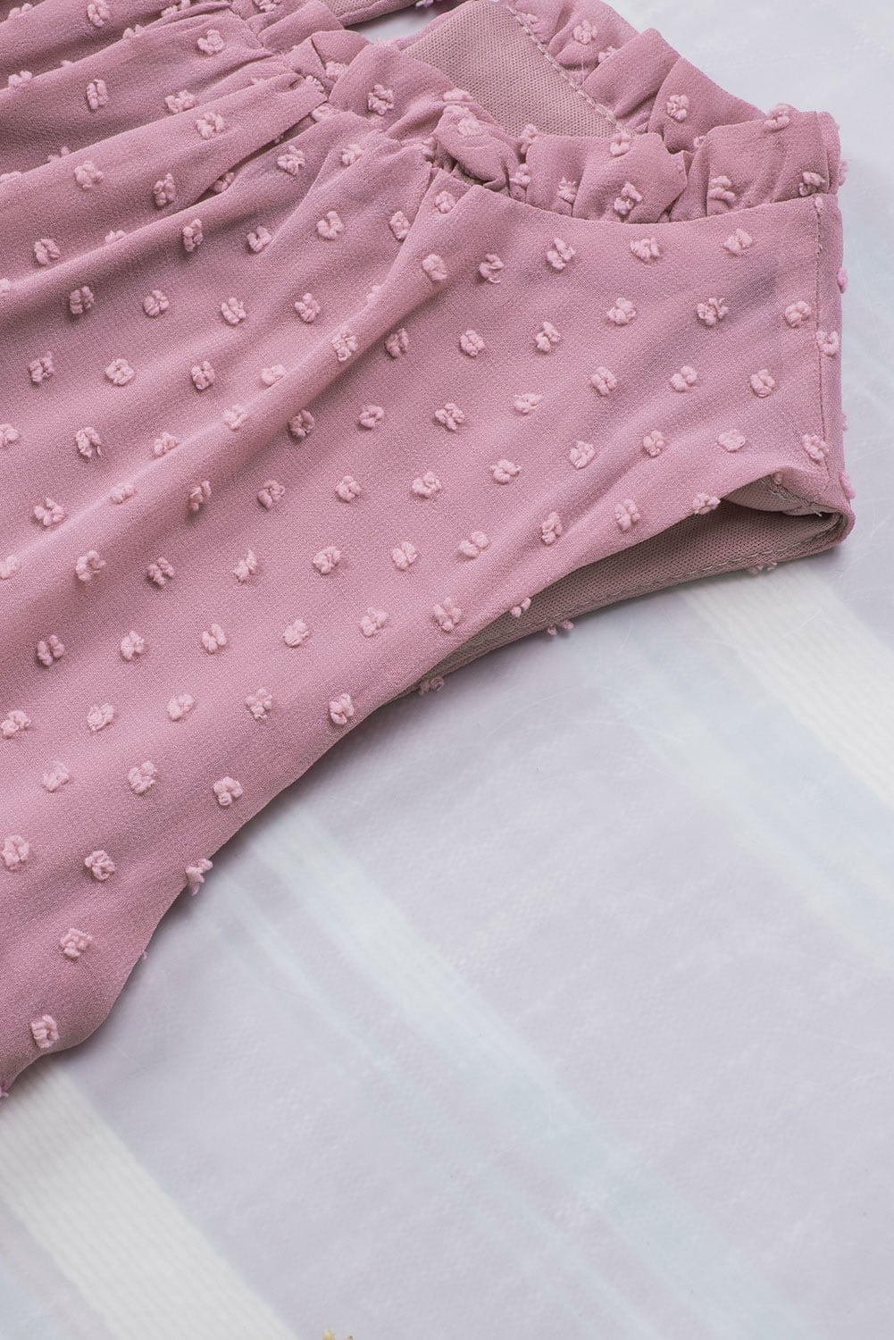 Pink Swiss Dot Sleeveless Ruffle Tank