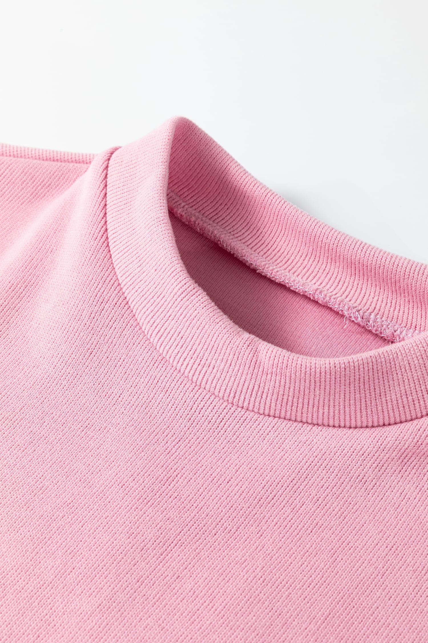 Pink Textured Knit High Neck Loose Tee Elastic Waist Loose Pant Set