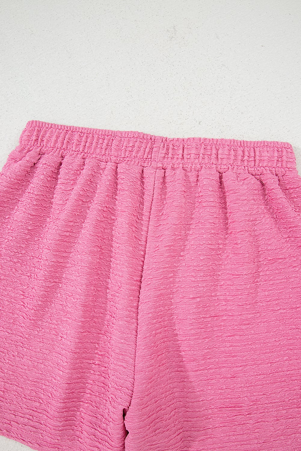 Pink Textured V Neck T Shirt and Shorts Set