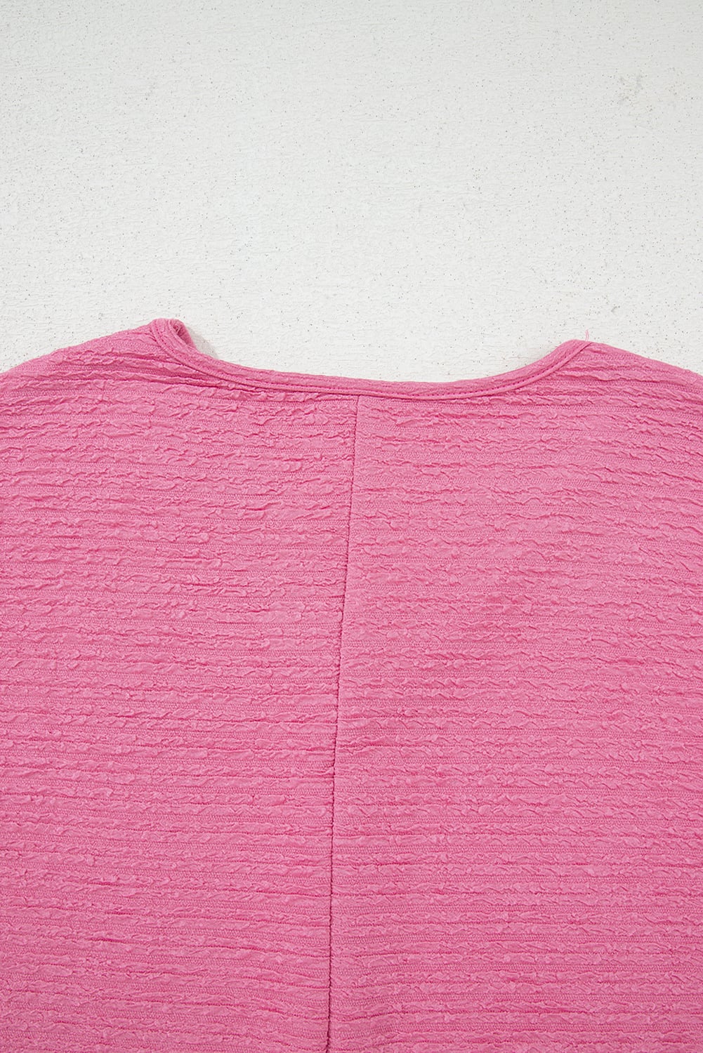 Pink Textured V Neck T Shirt and Shorts Set