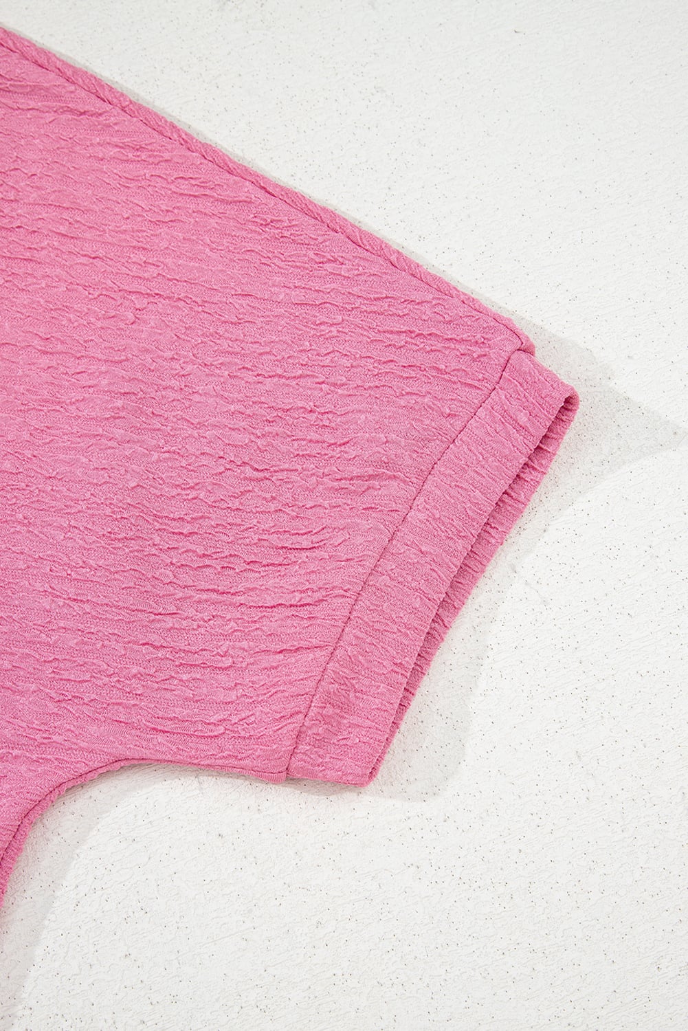 Pink Textured V Neck T Shirt and Shorts Set