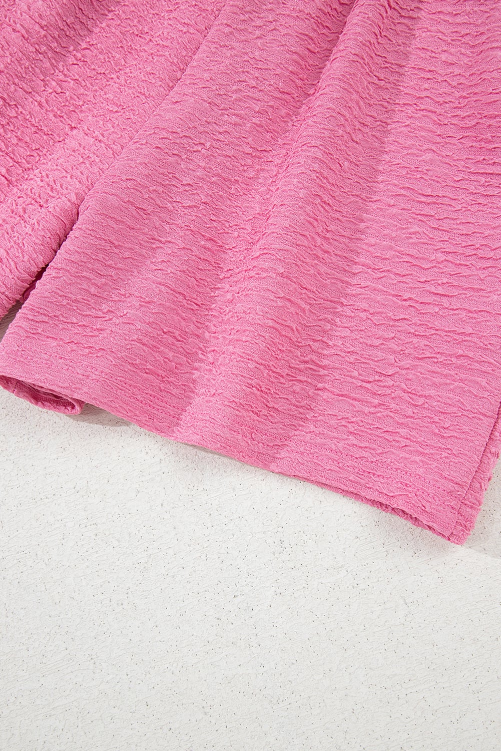 Pink Textured V Neck T Shirt and Shorts Set