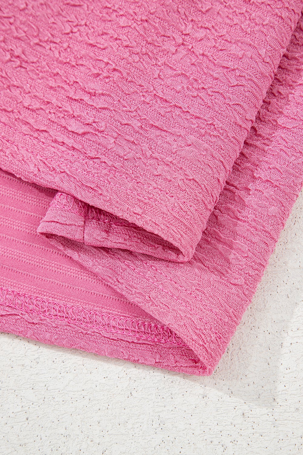 Pink Textured V Neck T Shirt and Shorts Set