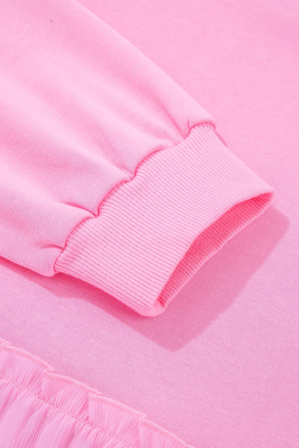 Pink Tiered Ruffle Ribbed Crew Neck Pullover Plus Size Top