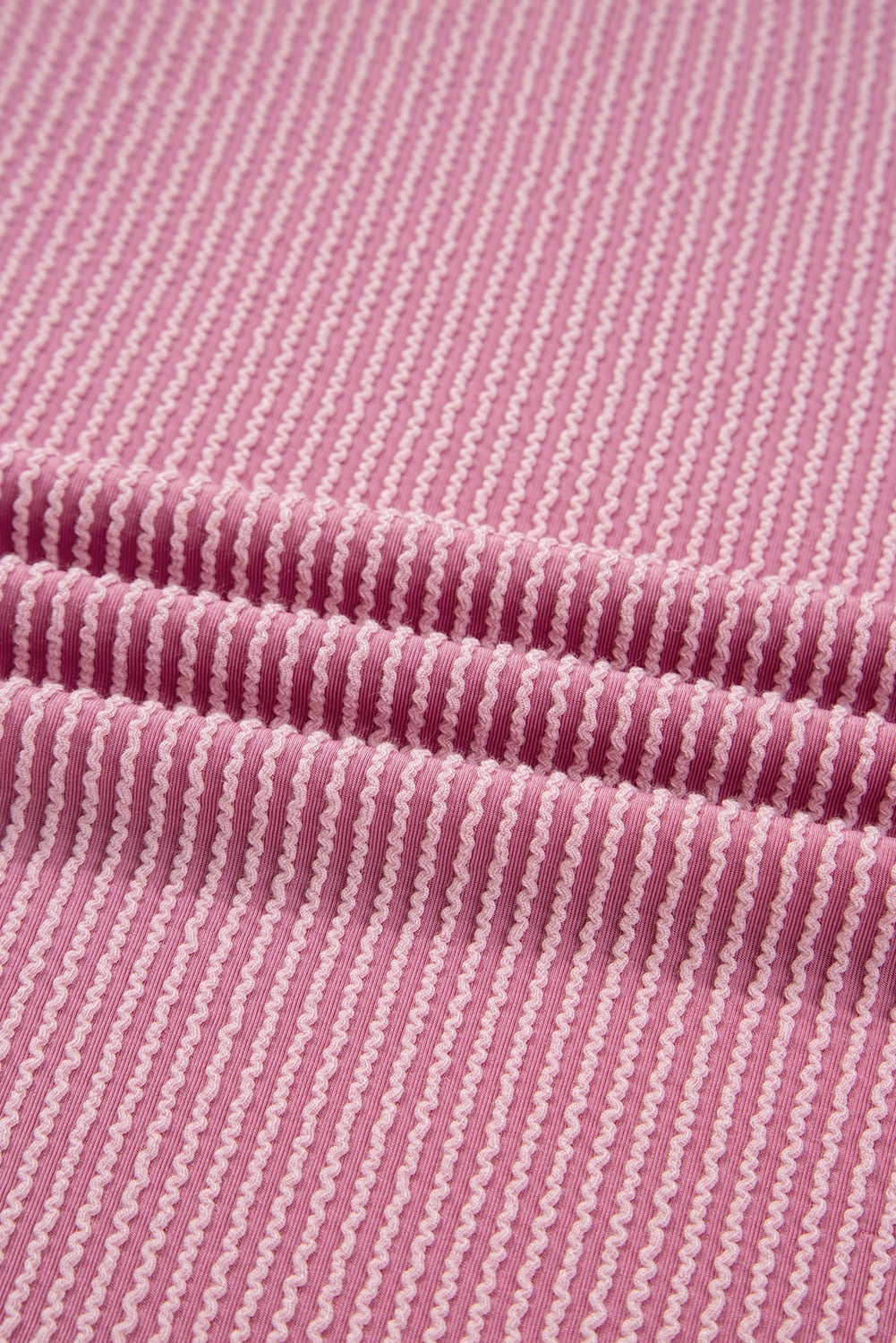 Pink Twisted Rib Texture Exposed Seam Patchwork Loose Long Sleeve Top