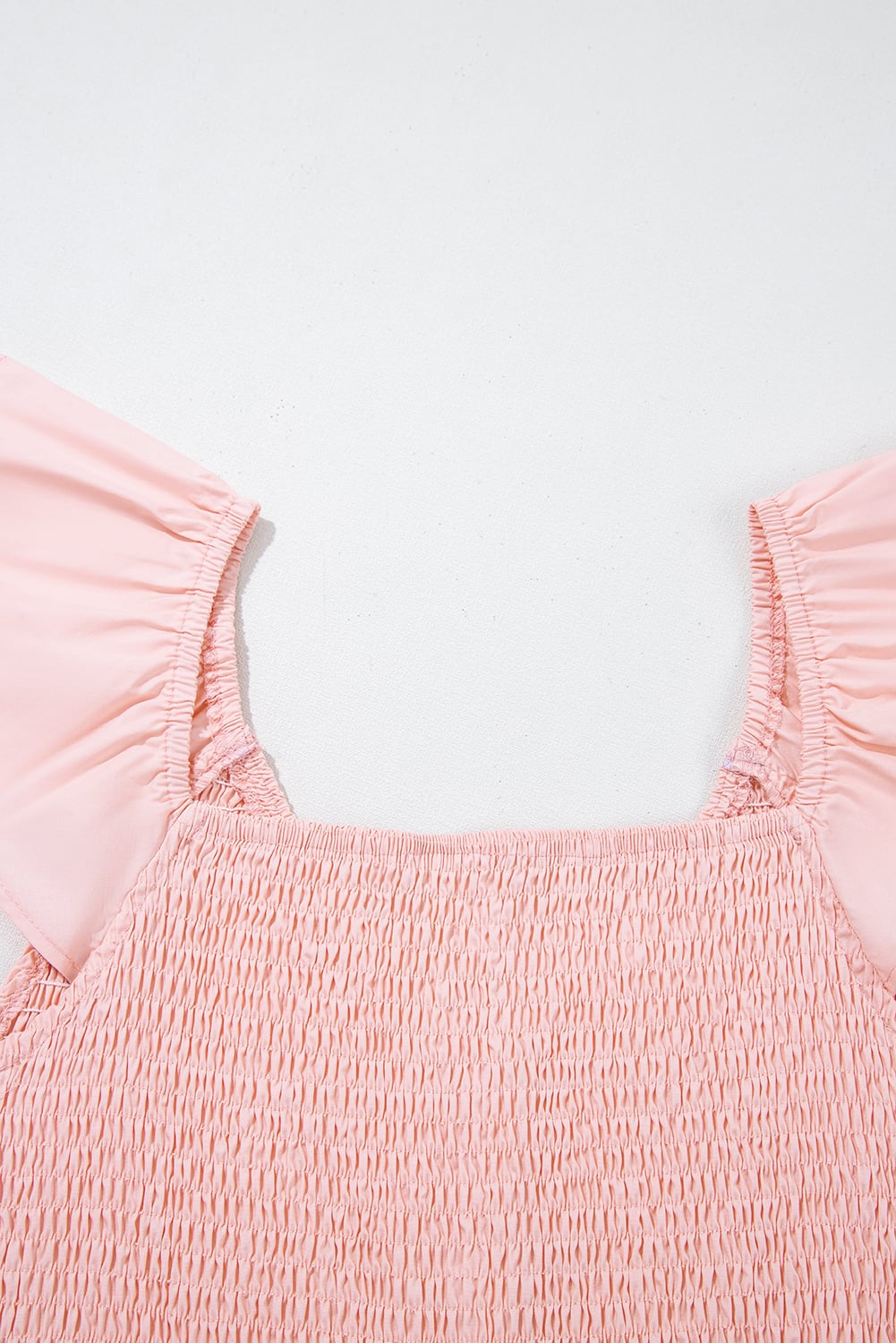 Pink V Neck Flutter Sleeve Smocked Bodice High Waist Ruffle Maxi Dress