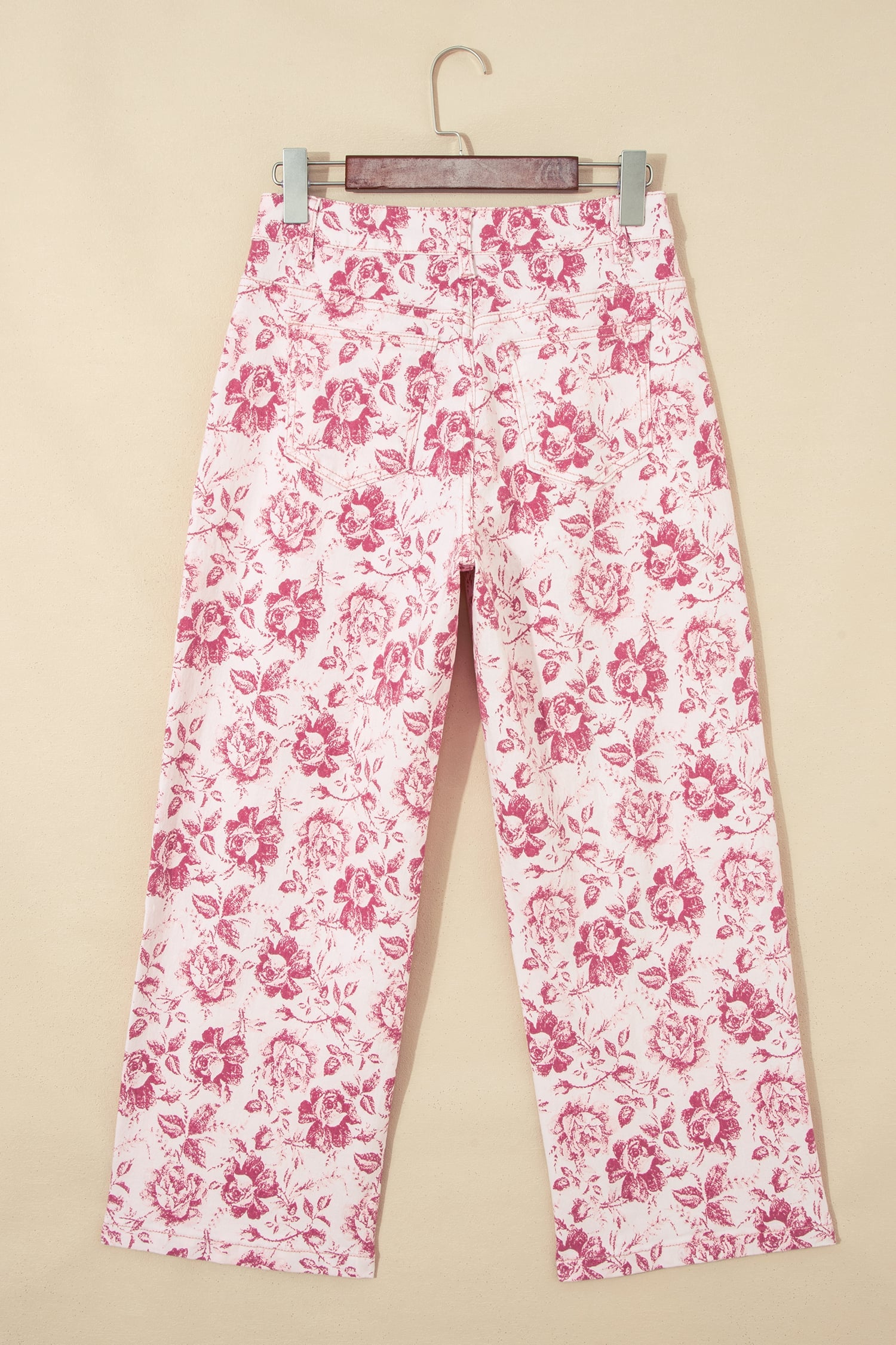 Pink Vintage Floral Print Denim Shift Pants