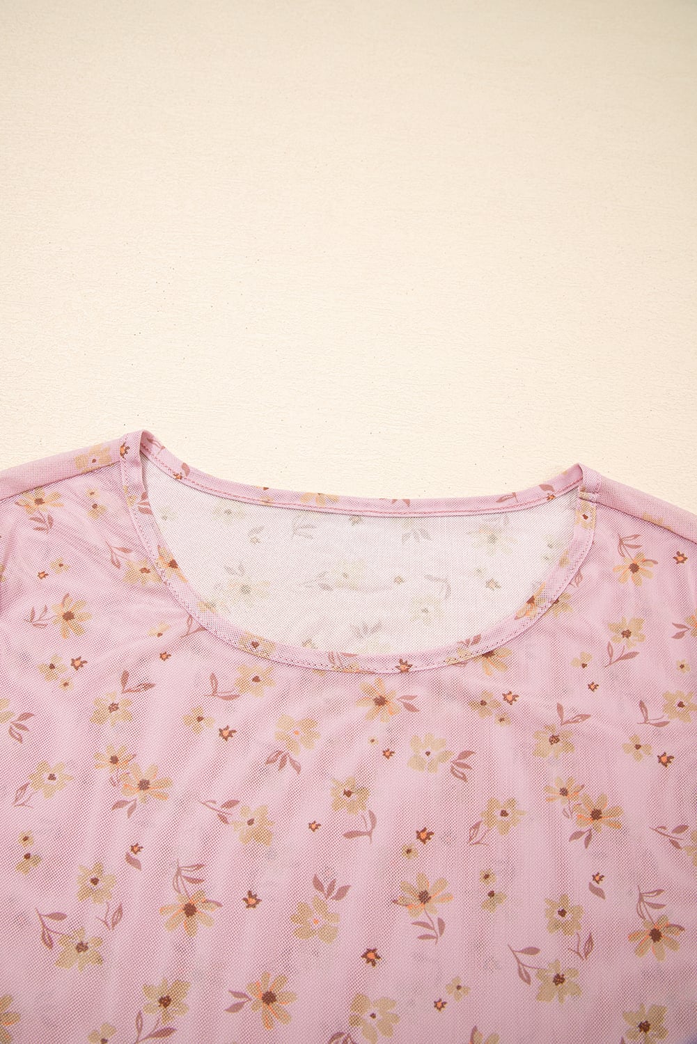 Pink Vintage Floral Print Southern Style Mesh Long Sleeve Top