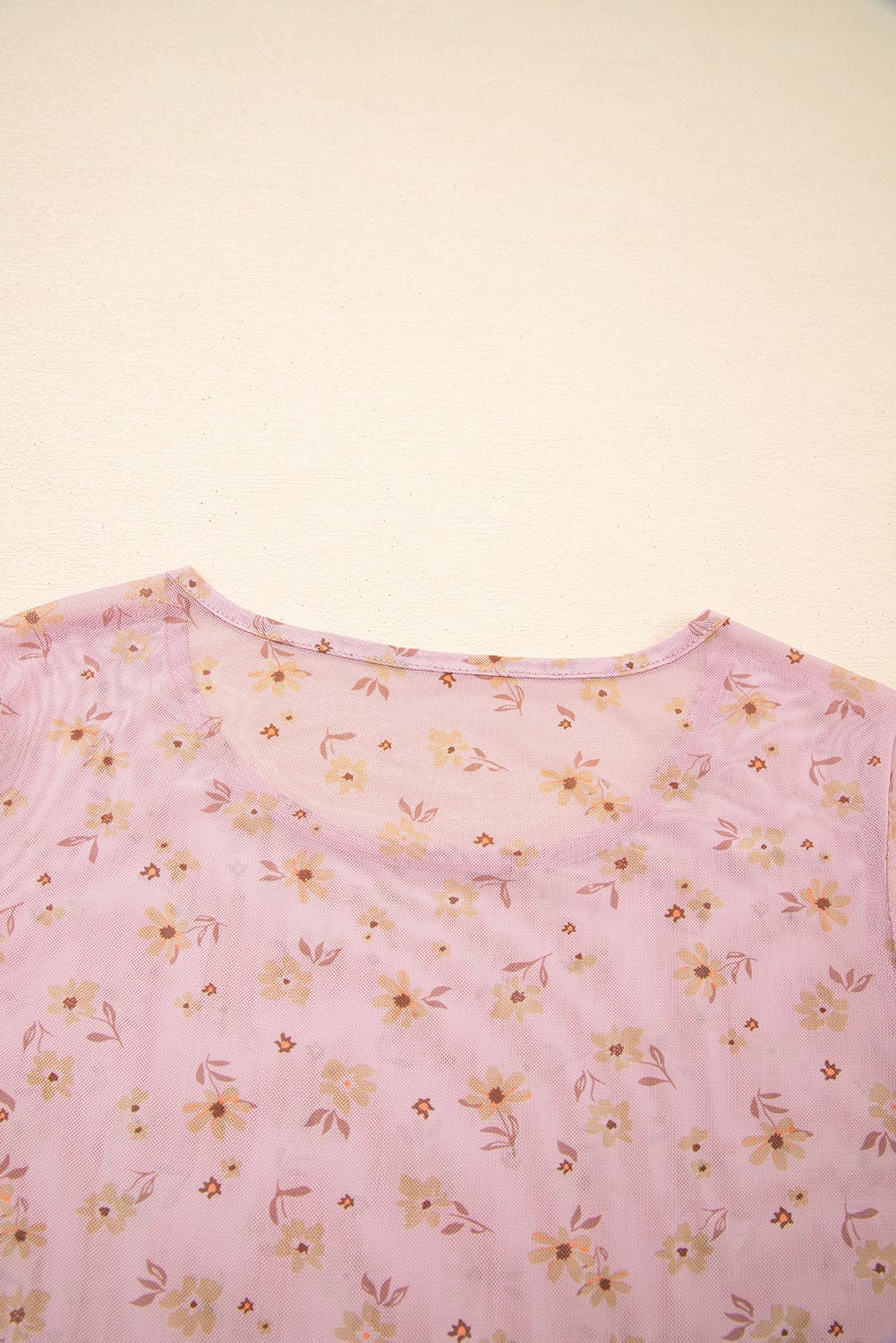 Pink Vintage Floral Print Southern Style Mesh Long Sleeve Top