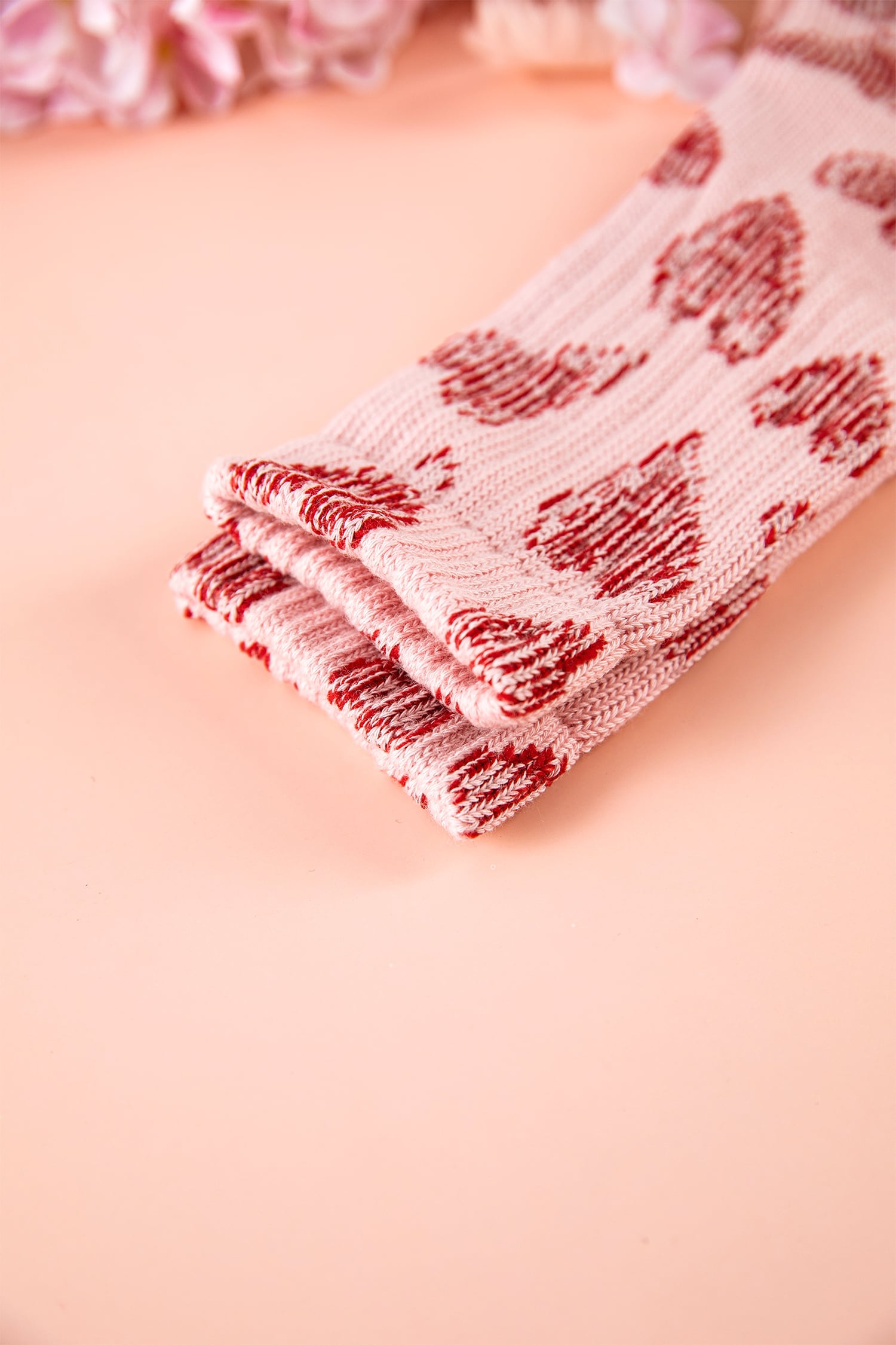 Pink Vintage Heart Pattern Combed Cotton Socks