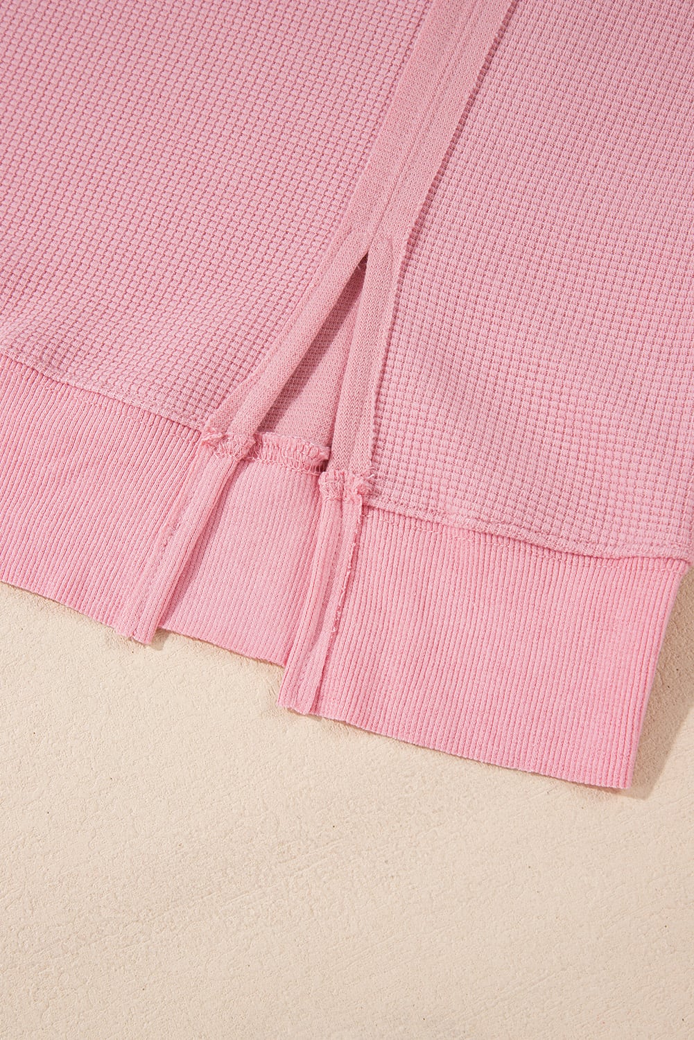 Pink Waffle knit Bishop Sleeve Split Oversized Top