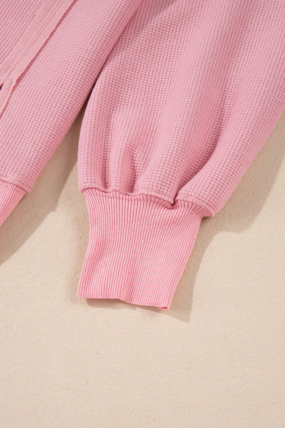 Pink Waffle knit Bishop Sleeve Split Oversized Top