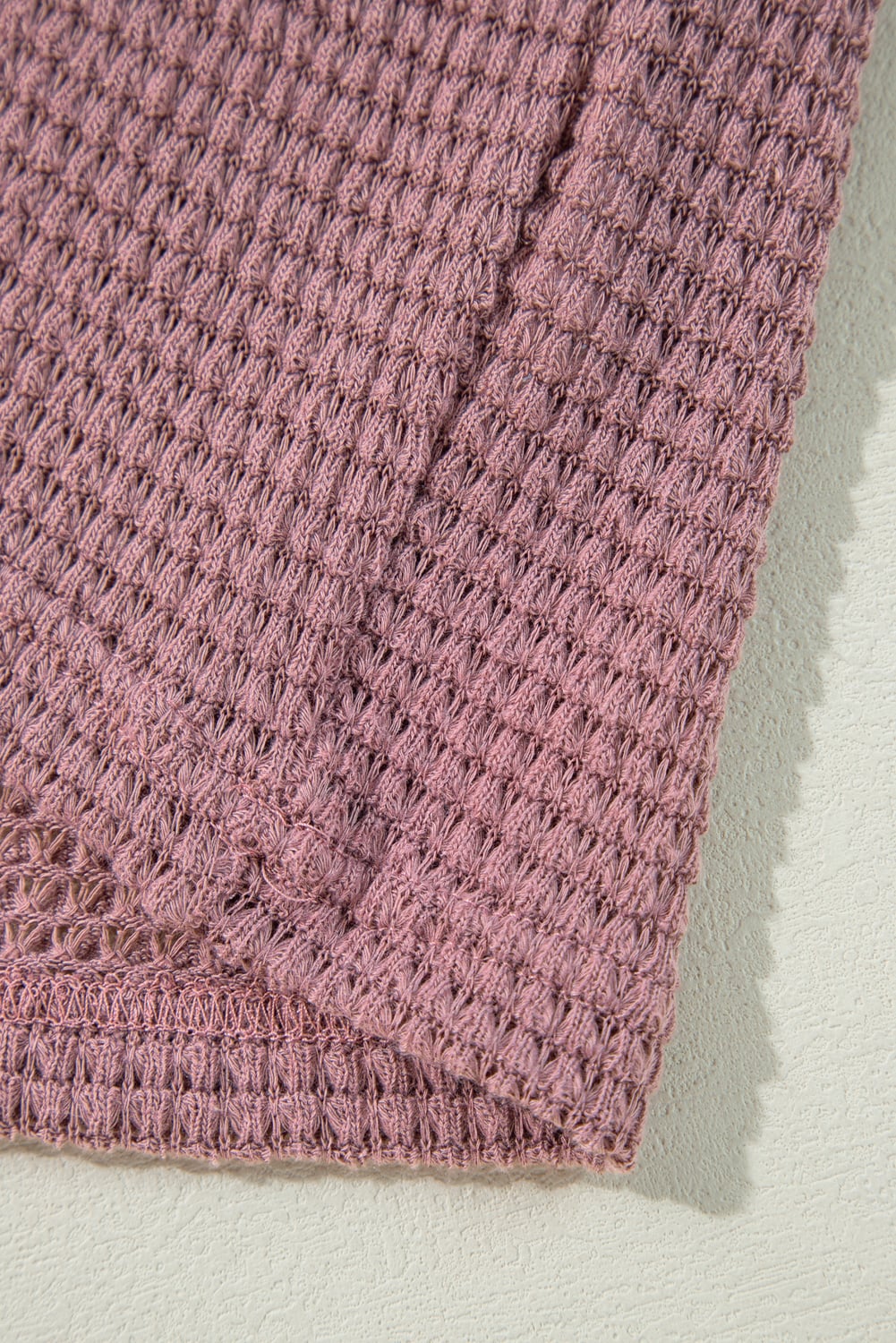 Pink Waffle Knit V Neck Long Sleeve Babydoll Top