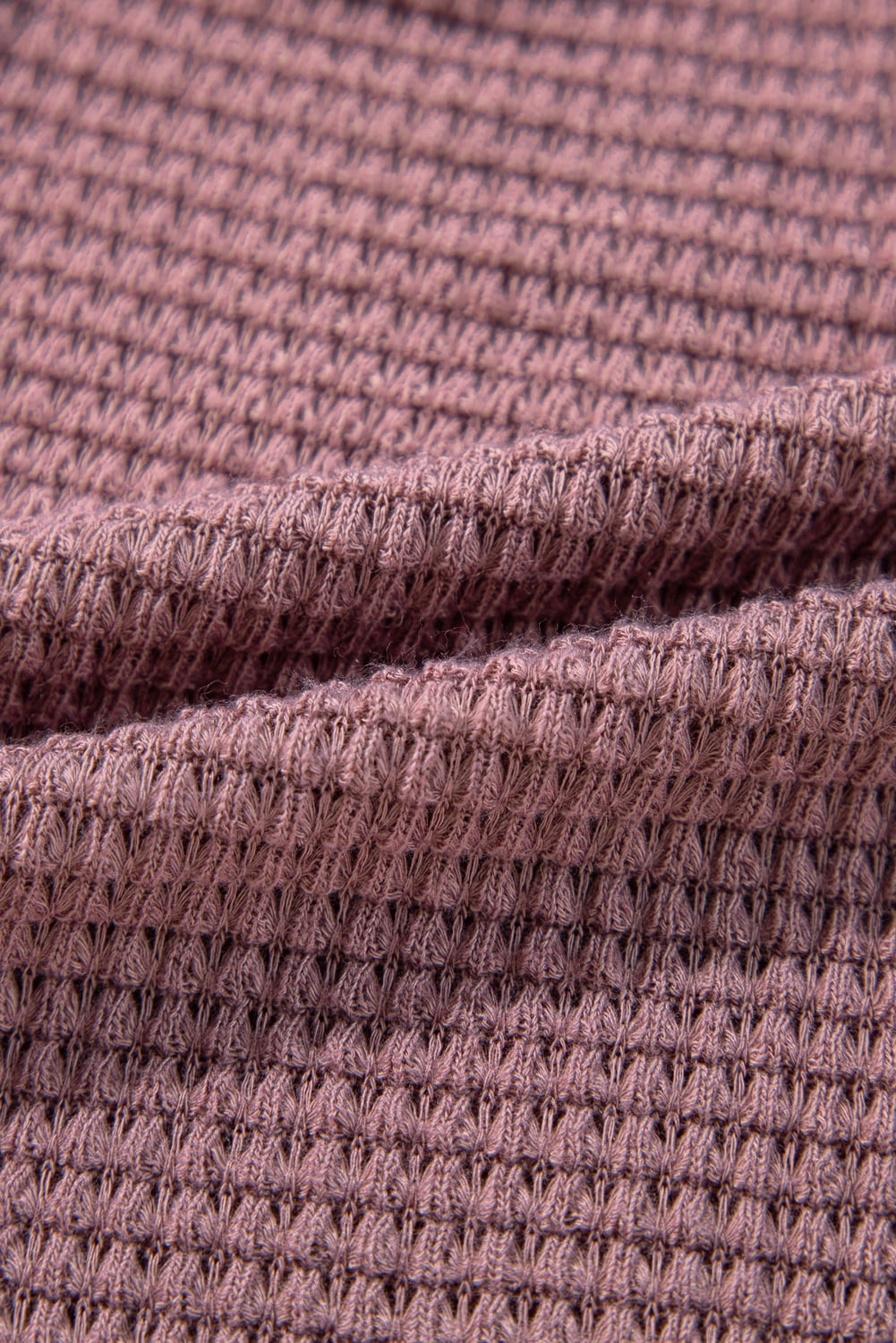 Pink Waffle Knit V Neck Long Sleeve Babydoll Top