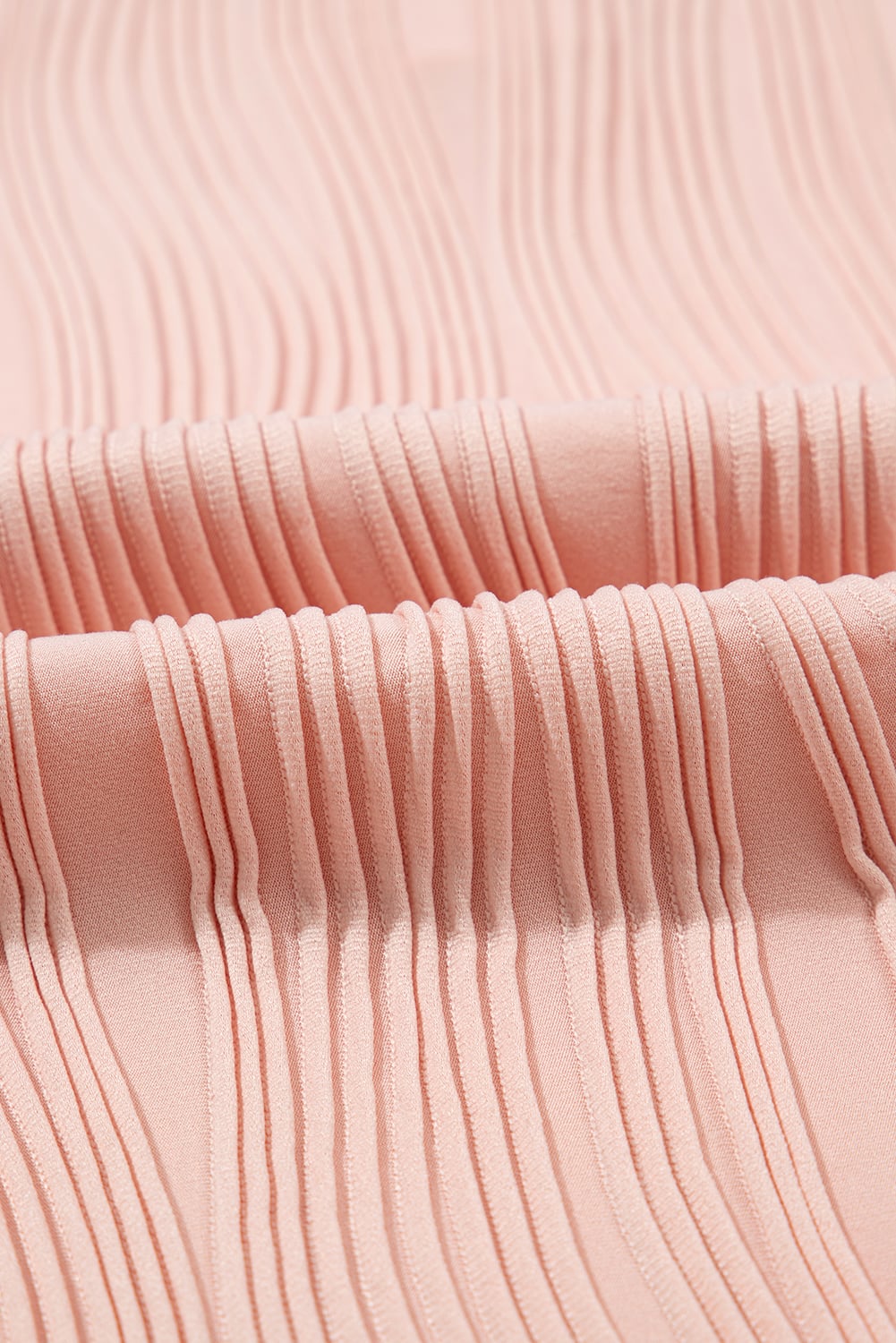 Pink Wavy Textured Button V Neck Tee