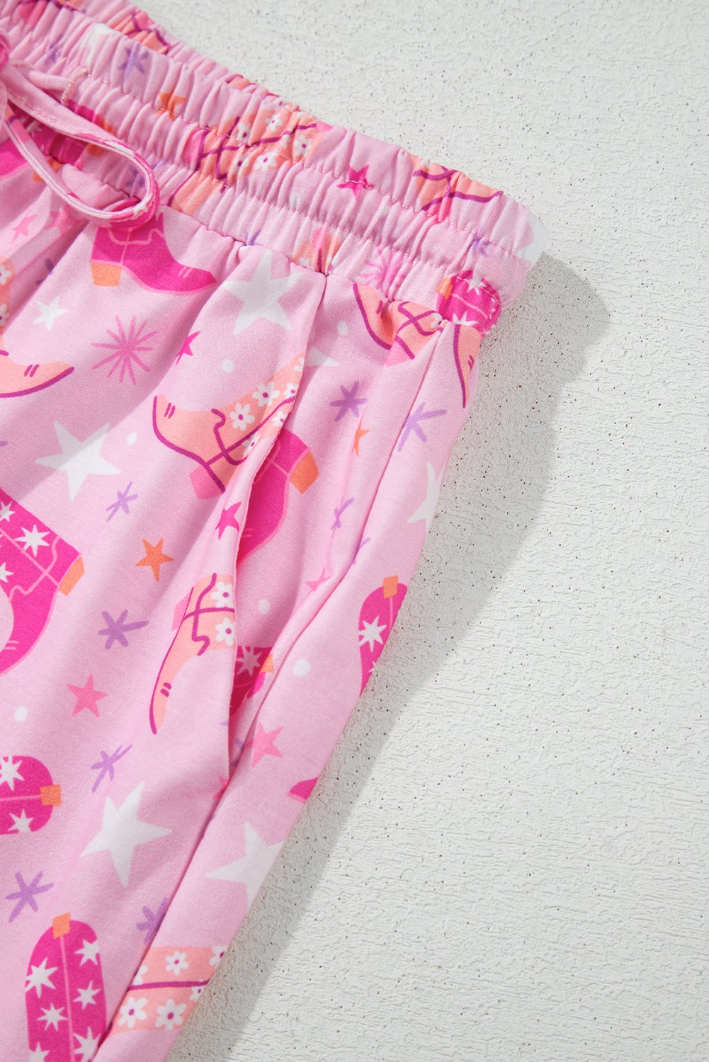 Pink Western Boots Printed Short 2pcs Lounge Set