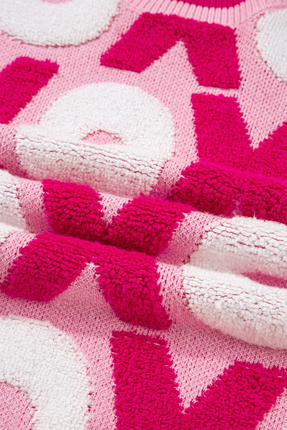 Pink XOXO Pattern Drop Shoulder Crewneck Valentines Sweater
