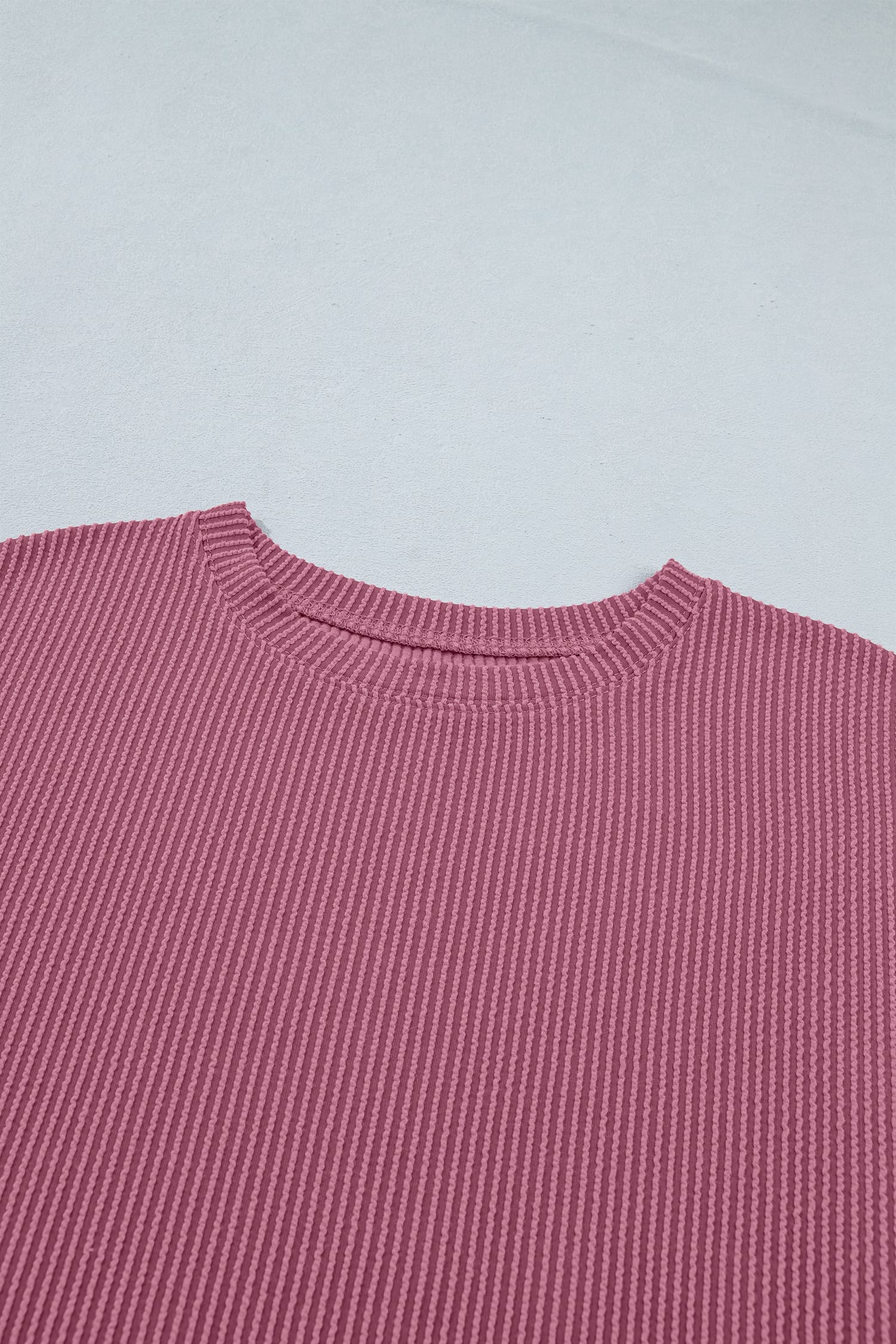 Pitaya Pink Twisted Ribbed Loose Tee Drawstring Elastic Waist 2pcs Short Set