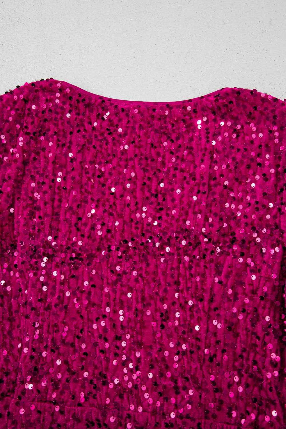 Pitaya Pink Velvet Sequin Long Sleeve V Neck Wrapped Mini Dress