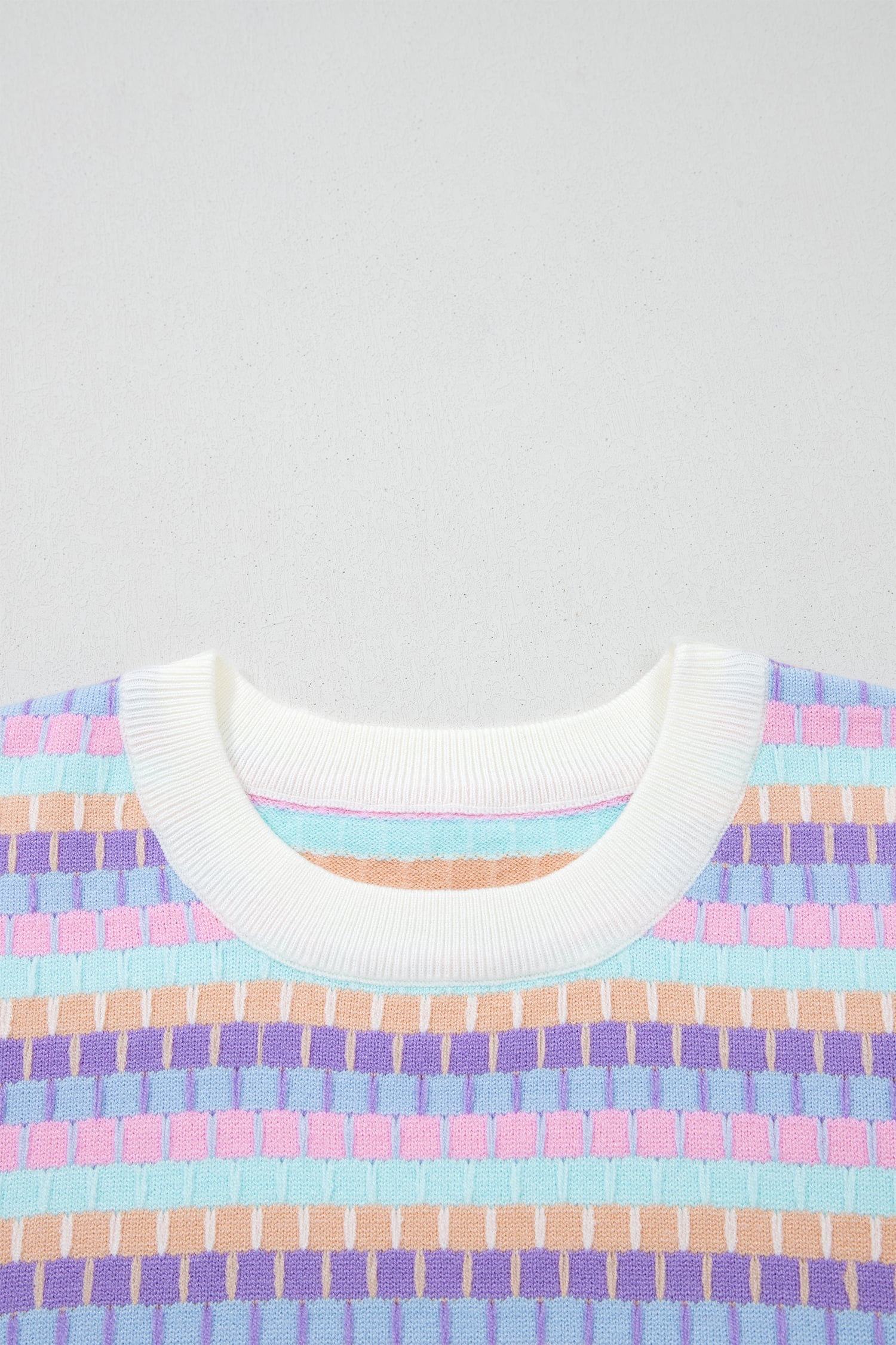 Purple Abstract Striped Knit Short Sleeve Sweater