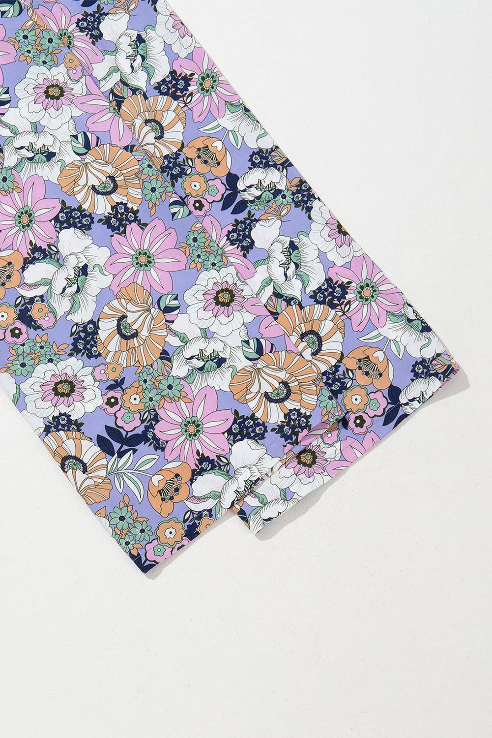 Purple Floral Print Smocked High Waist Square Neck Jumpsuit
