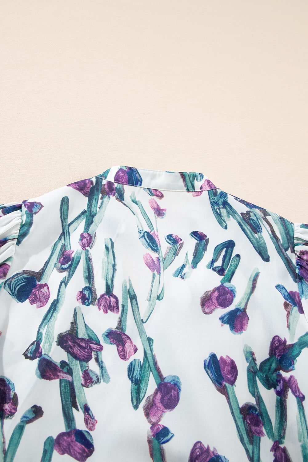 Purple Floral Ricrac Trim Half Sleeve Peplum Top