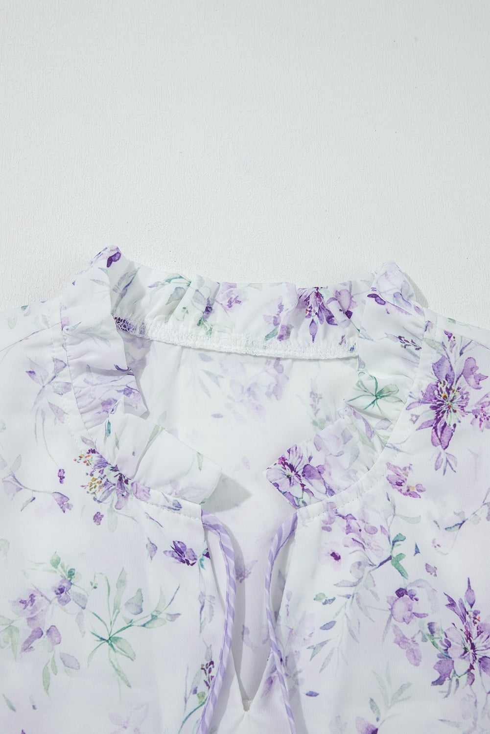 Purple Floral Trimmed Detail Split Neck Plus Size Top