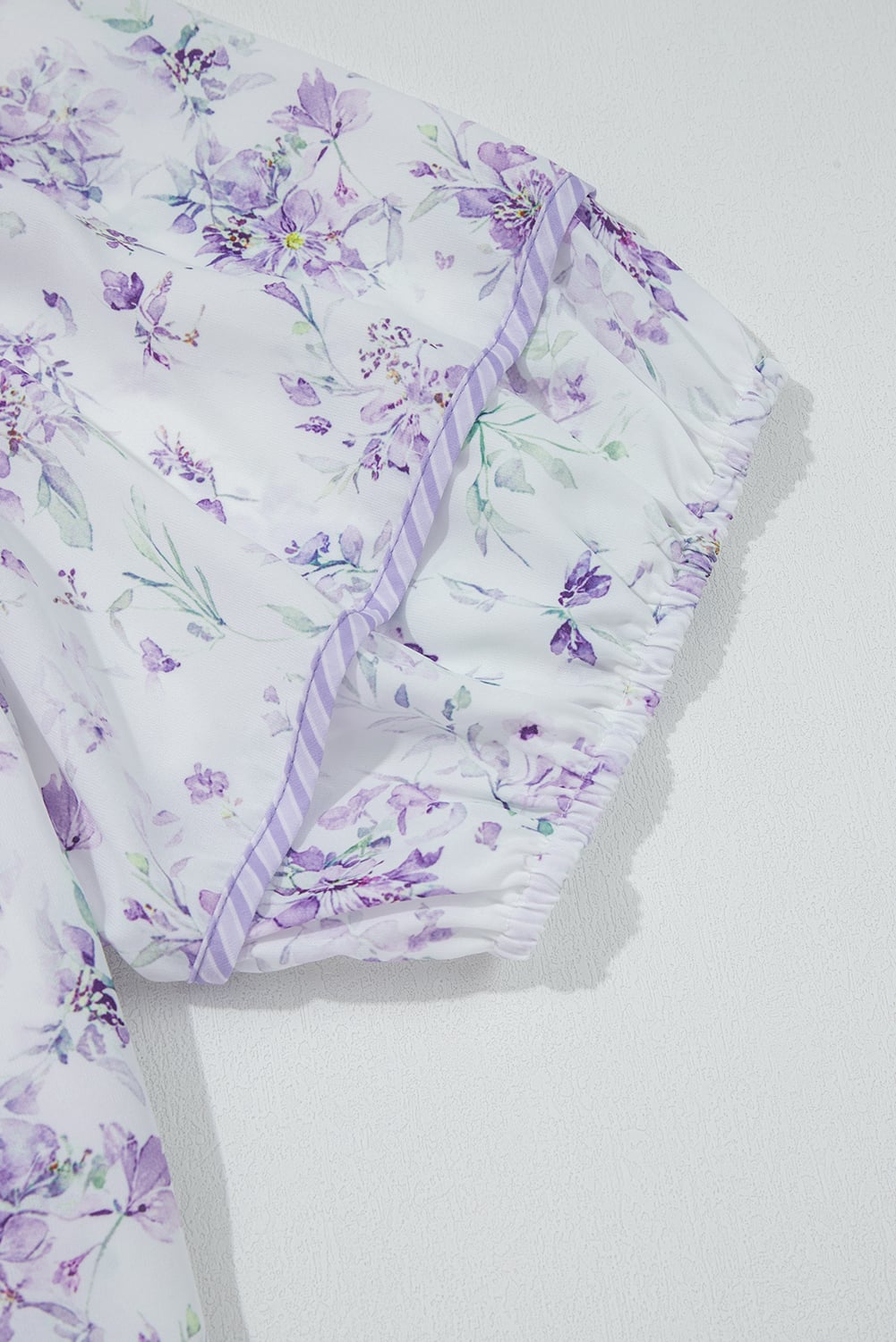 Purple Floral Trimmed Detail Split Neck Plus Size Top