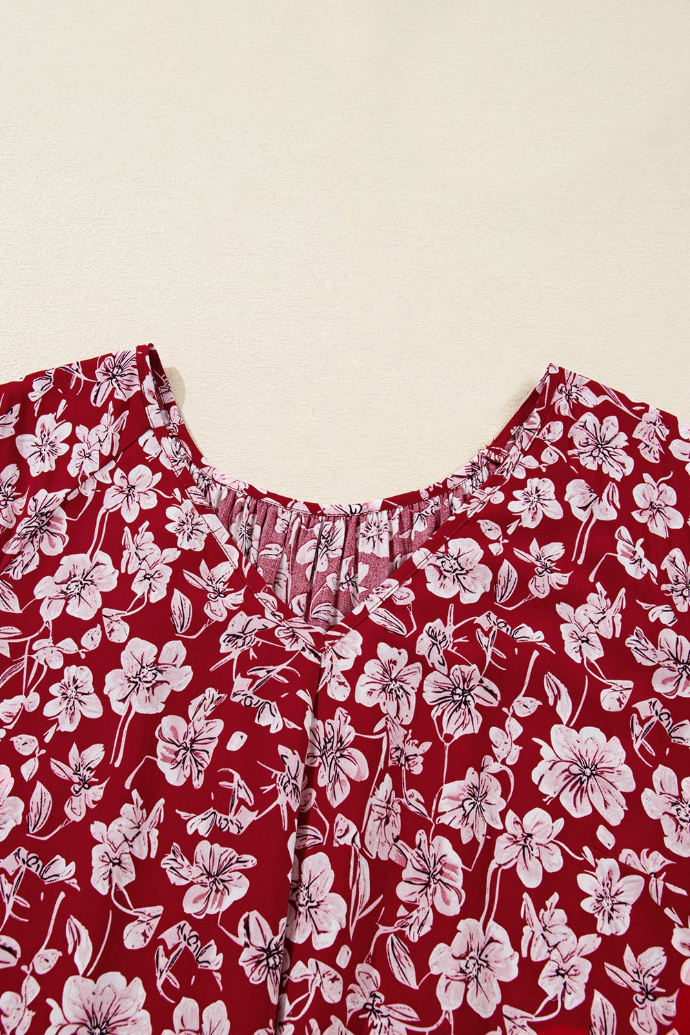 Purple Plus Floral Balloon Sleeve V Neck Relaxed Dress