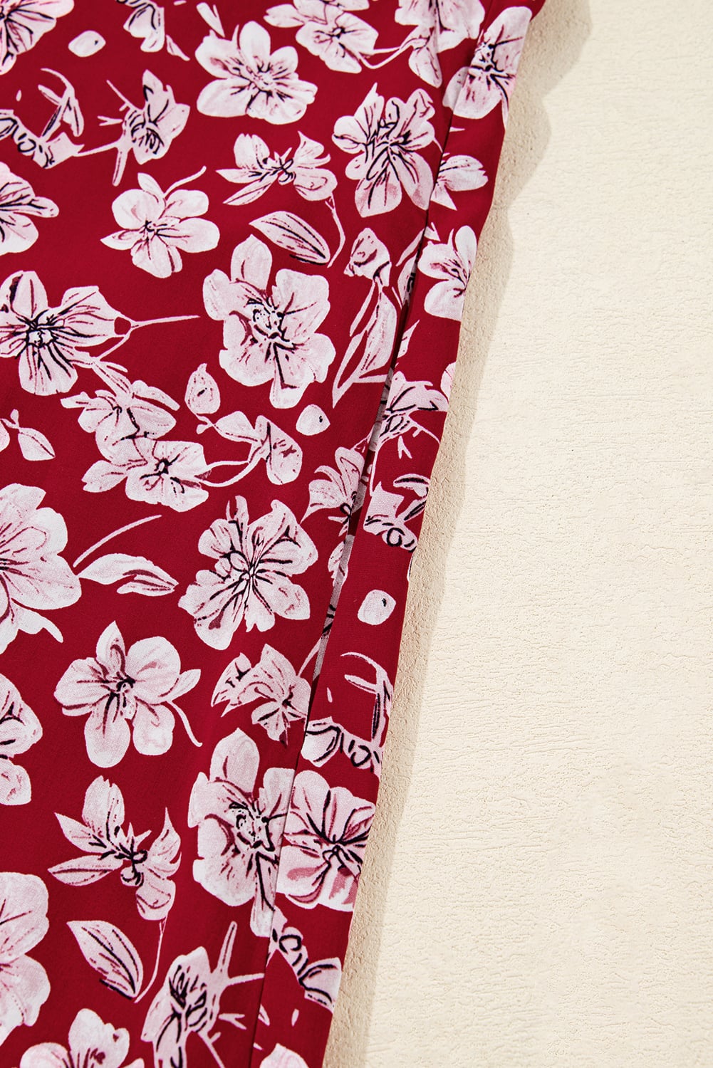 Purple Plus Floral Balloon Sleeve V Neck Relaxed Dress