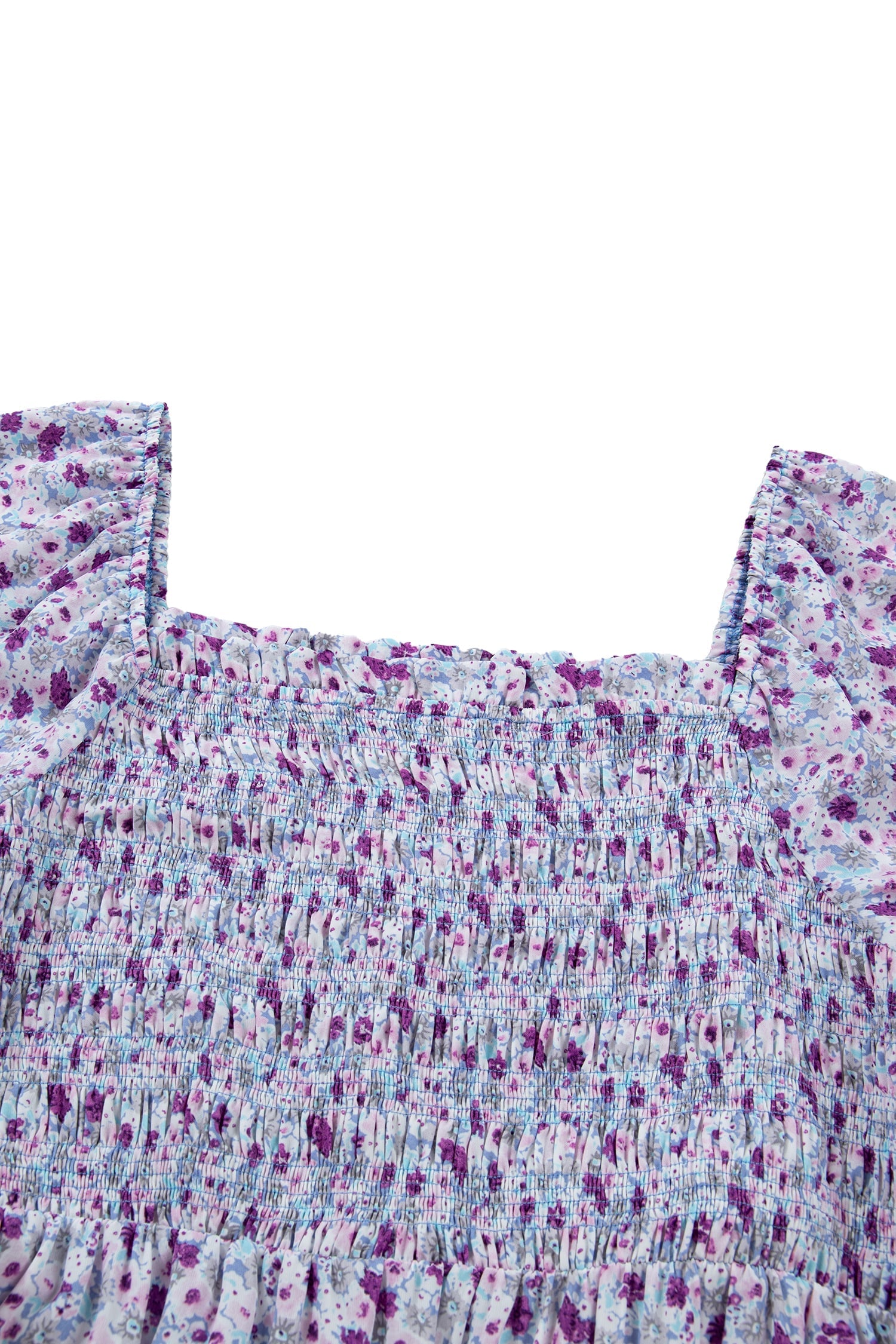 Purple Plus Size Floral Print Square Neck Smocked Maxi Dress