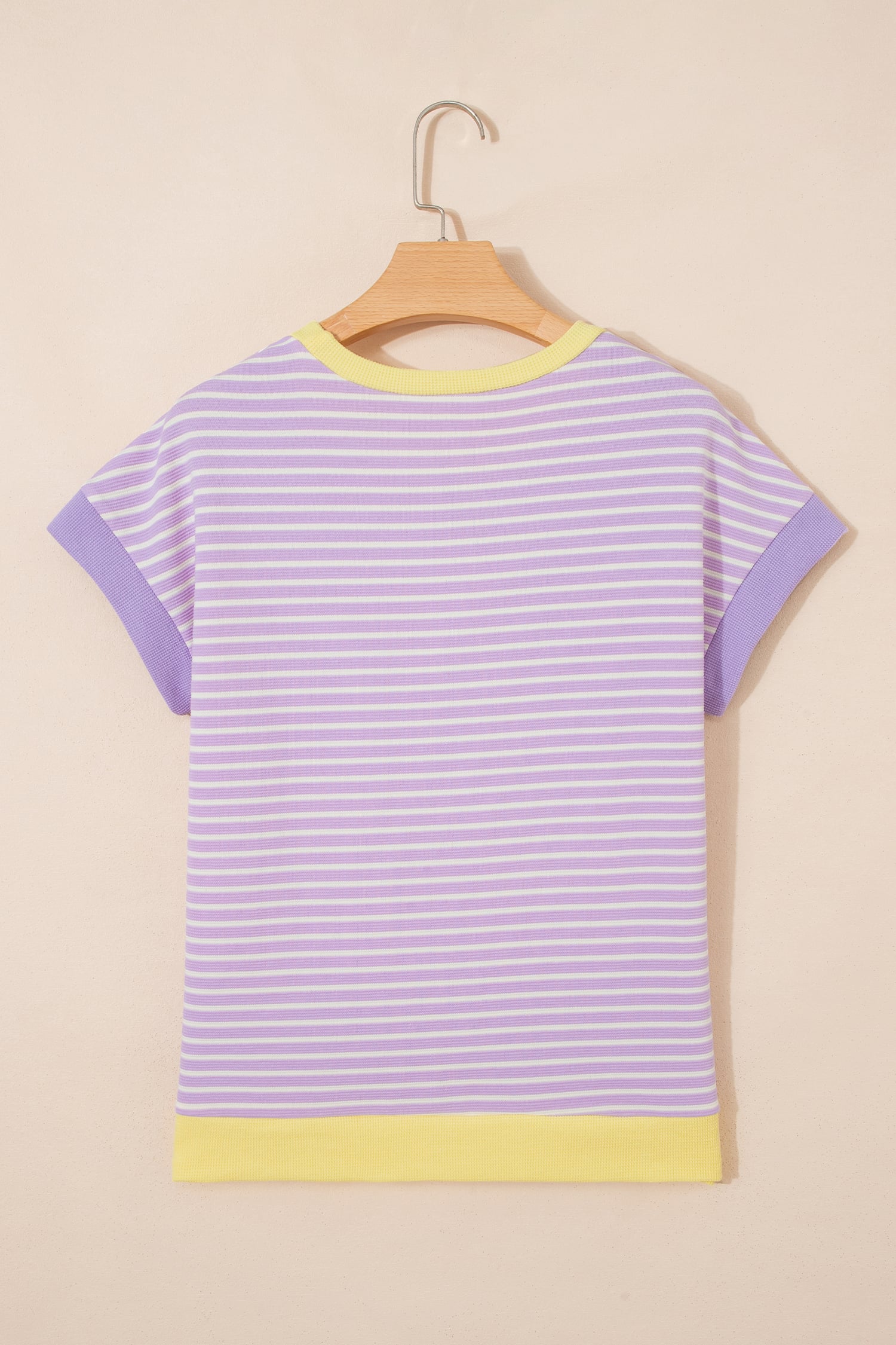 Purple Stripe Striped Colorblock Paneling Collar Cuff Hem Texture T-Shirt