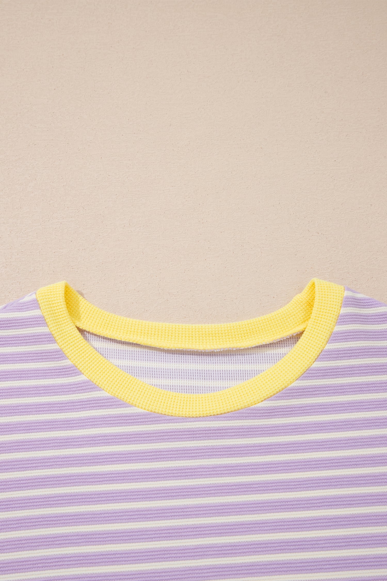 Purple Stripe Striped Colorblock Paneling Collar Cuff Hem Texture T-Shirt