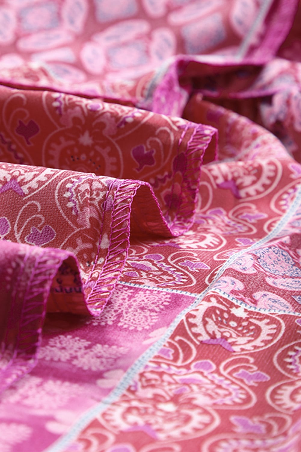 Purple Tiered Paisley Print Pocketed Maxi Skirt
