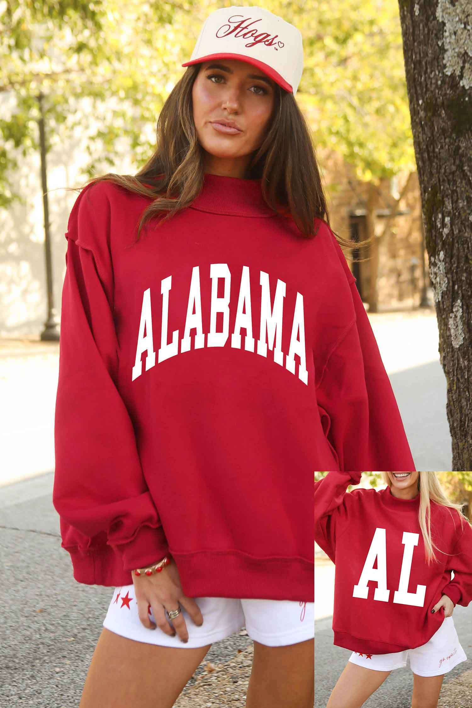 Racing Red ALABAMA/ AL Double Side Printed High Neck Reversible Baggy Sweatshirt