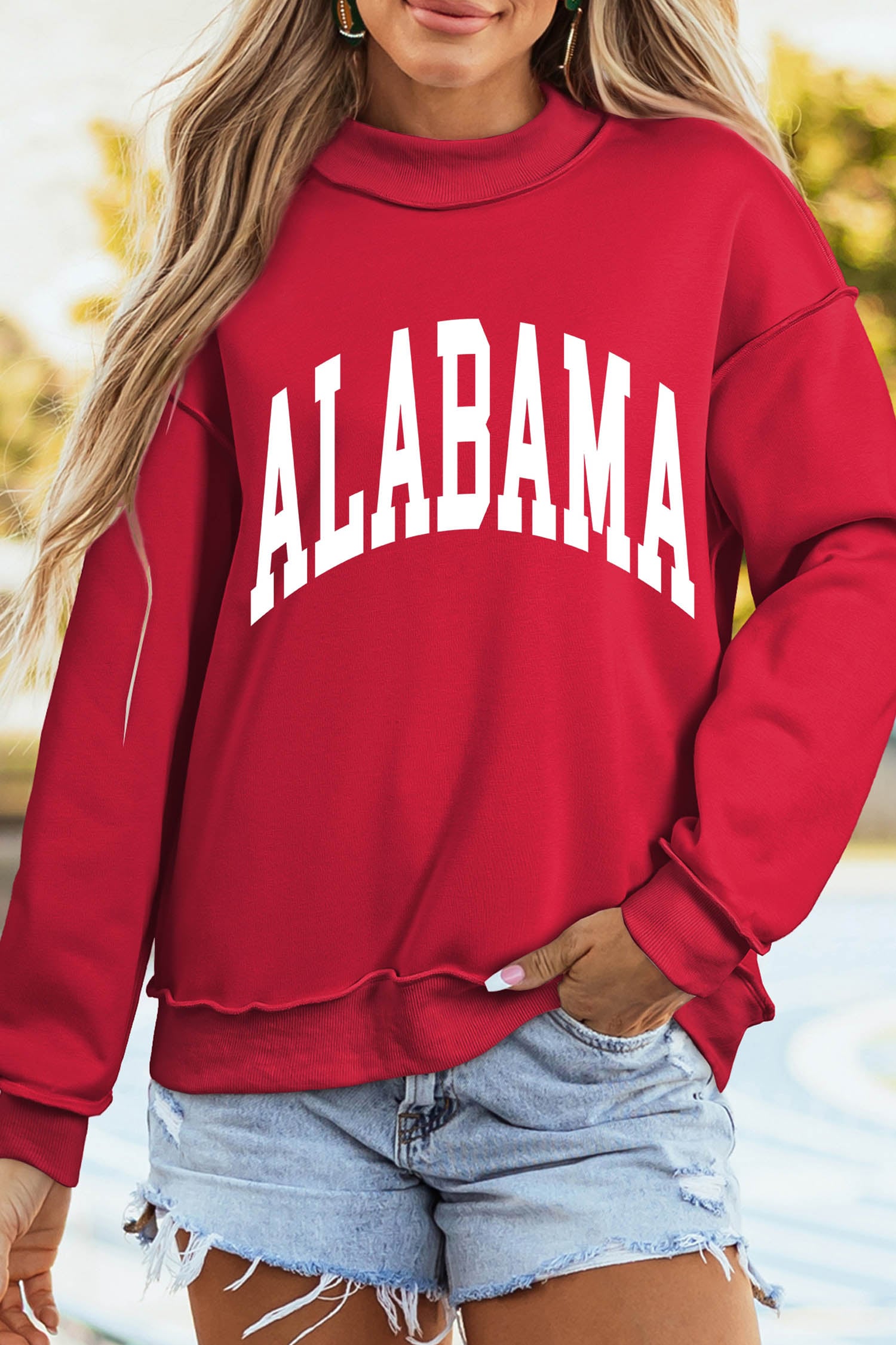 Racing Red ALABAMA/ AL Double Side Printed High Neck Reversible Baggy Sweatshirt