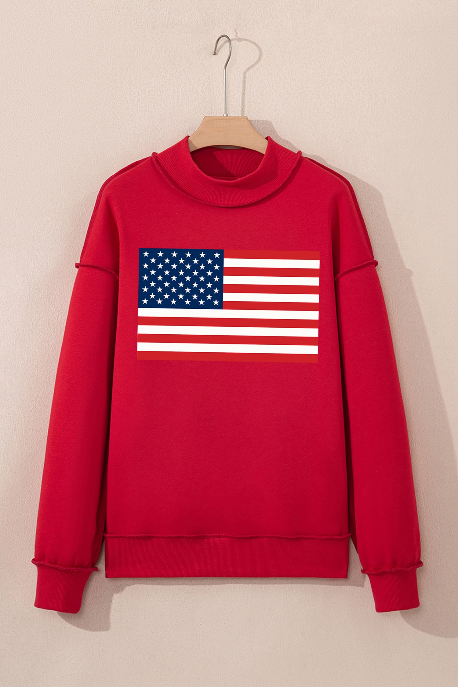 Racing Red American Flag/ USA Double Side Print Reversible Mock Neck Sweatshirt