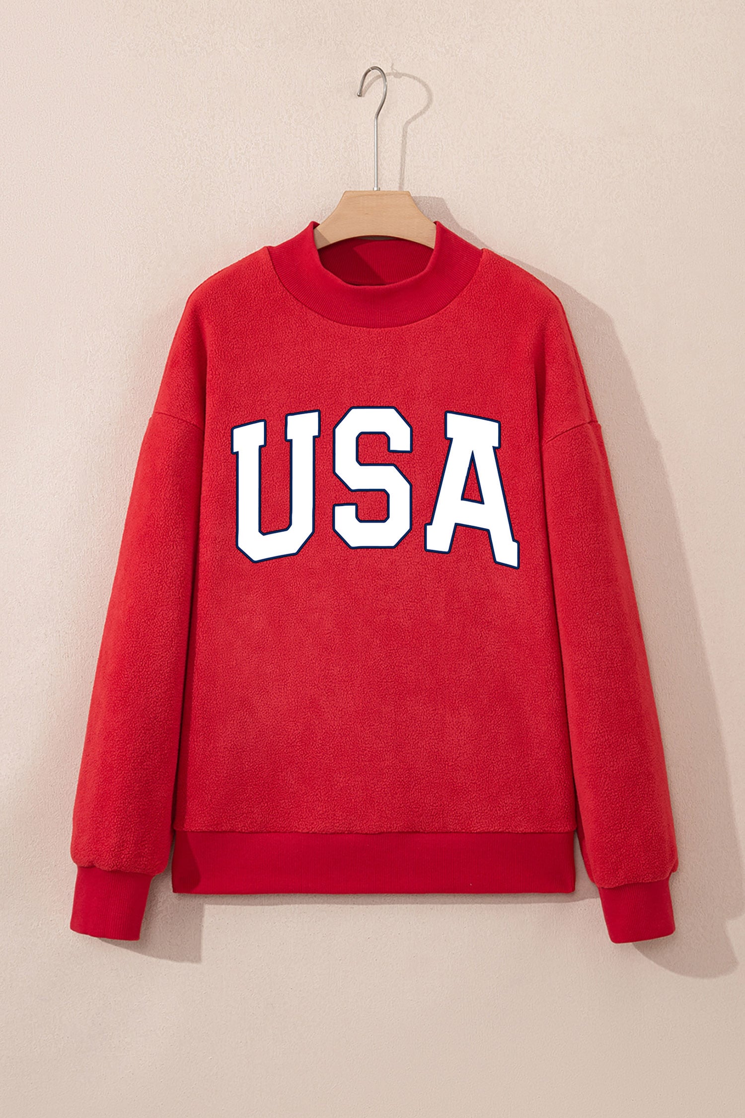 Racing Red American Flag/ USA Double Side Print Reversible Mock Neck Sweatshirt
