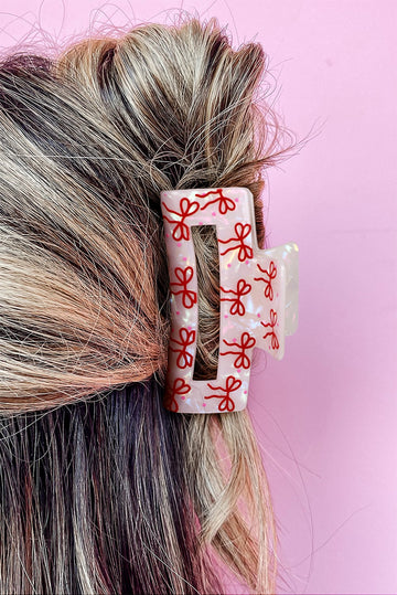 Racing Red Bow Knot Print Cut Out Square Hair Claw Clip