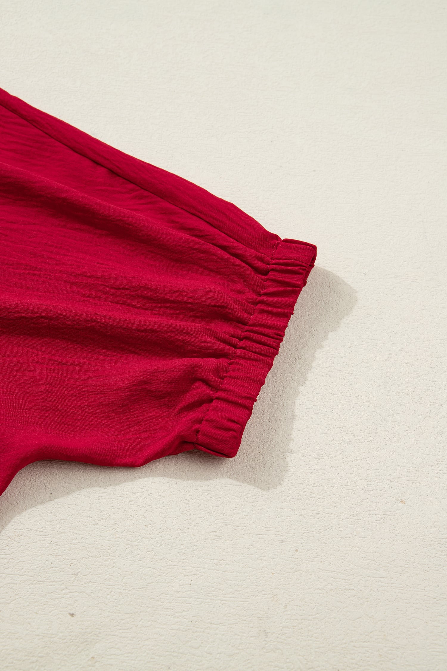 Racing Red Braided Trim V Neck Half Sleeve Blouse
