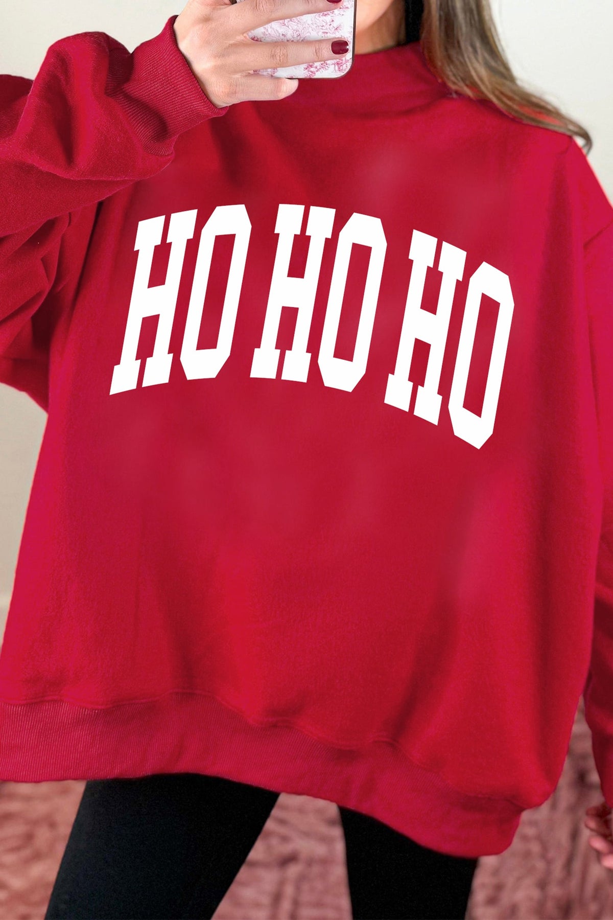Racing Red Christmas Slogan MERRY High Neck Tunic Holiday Sweatshirt